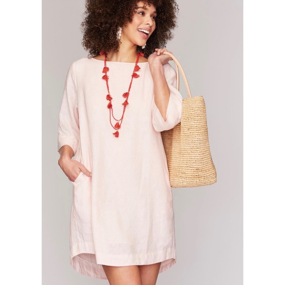 🛍️Roller Rabbit Lorena 100% Linen Shift Dress 3/4 Sleeves Lined Pockets